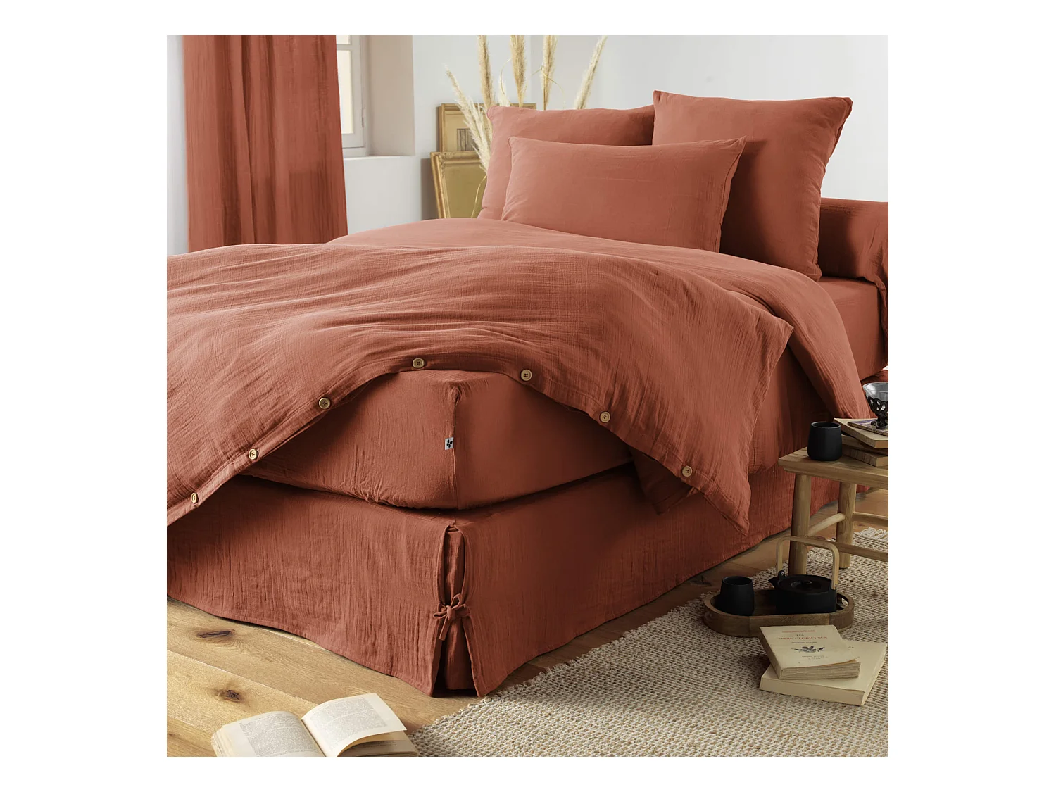 Housse de couette double gaze de coton orange terracotta 260x240 cm