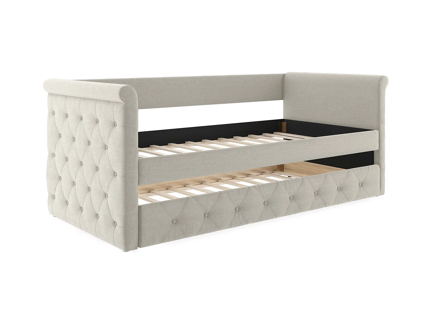 Cama banco dupla estofada 2 x 90 x 190 cm, tecido bege + colchão - LOUISE