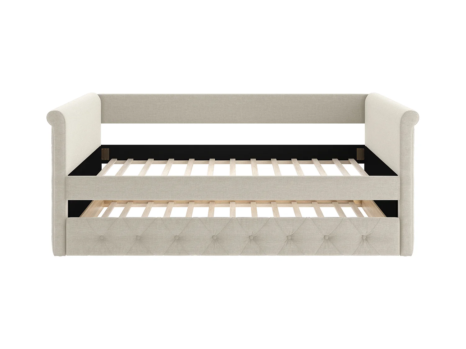 Cama banco dupla estofada 2 x 90 x 190 cm, tecido bege + colchão - LOUISE