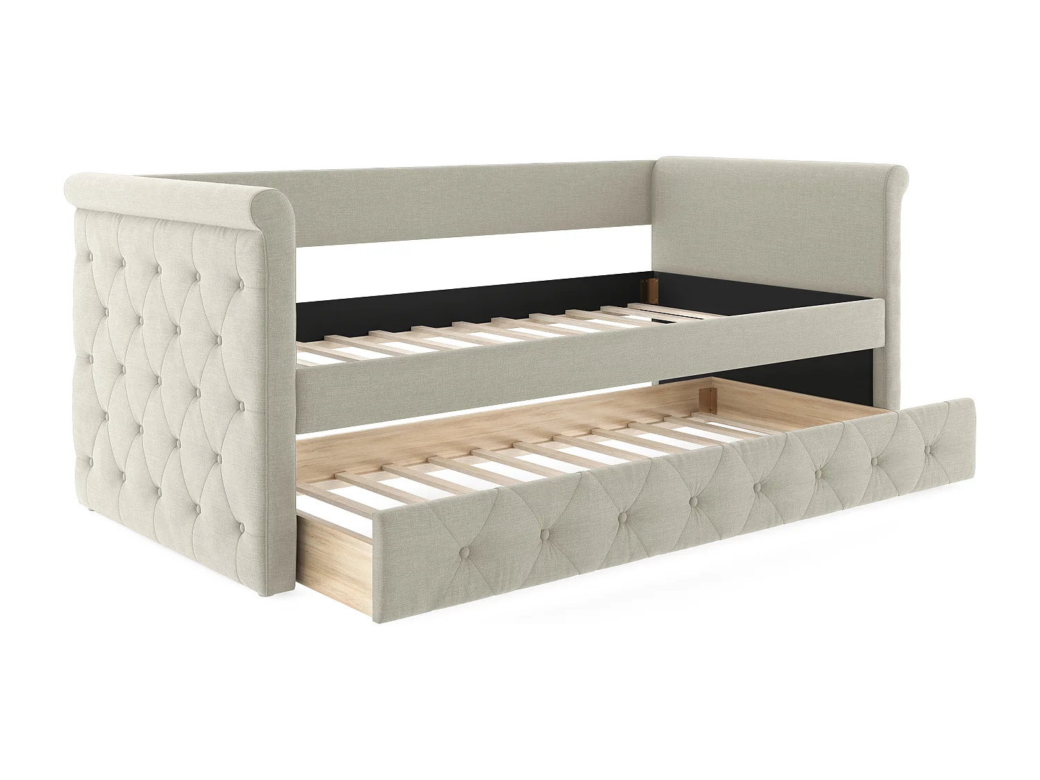 Ausziehbett + Matratze - 2 x 90 x 190 cm - Stoff - Beige - LOUISE