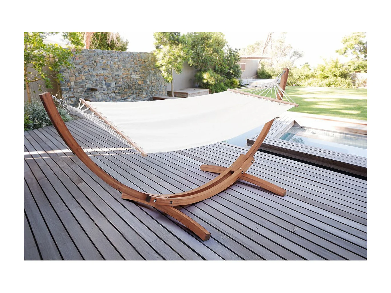 Rede de madeira com tecido de algodão "Dallas" - 3 m - Ecru