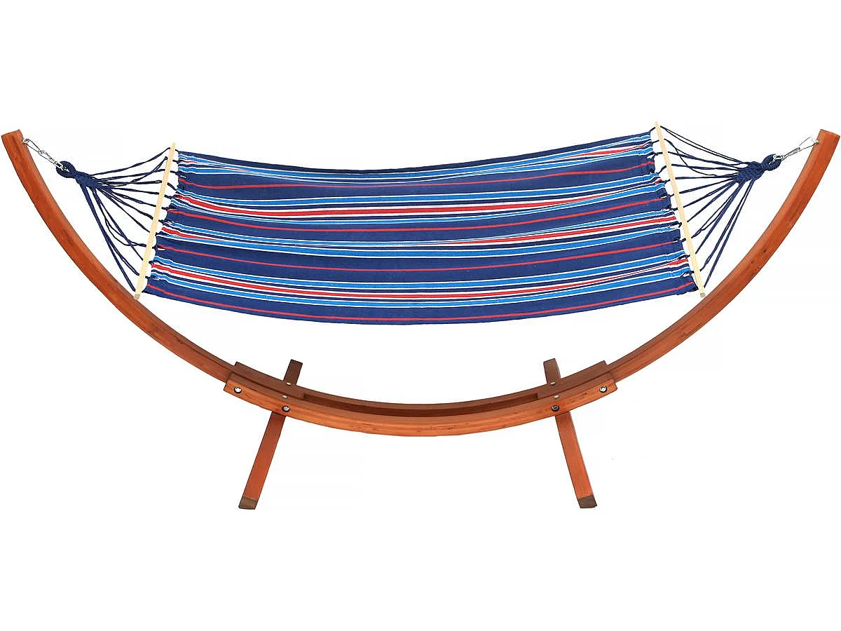 Rede de madeira com lona de algodão "Dallas" - 3 m - Azul misturado para um relaxamento ideal