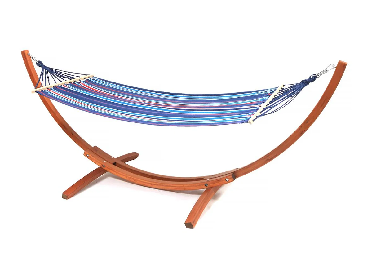 Hamac bois avec toile en coton "Dallas" - 3 m - Bleu mélangé