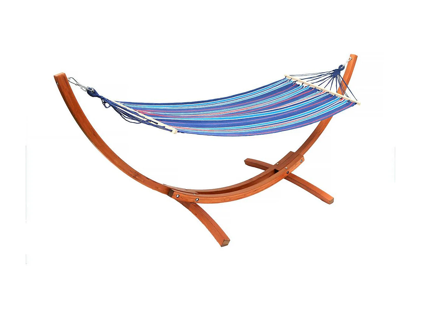 Hamac bois avec toile en coton "Dallas" - 3 m - Bleu mélangé