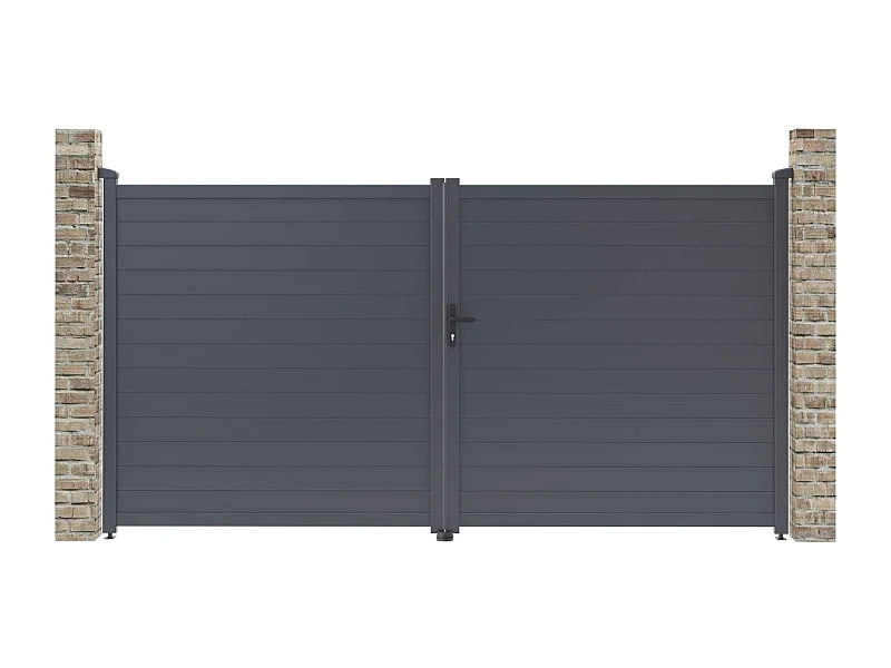 Tuinpoort dubbele poort aluminium "Marc" - 349,5 x 180,9 cm - Grijs