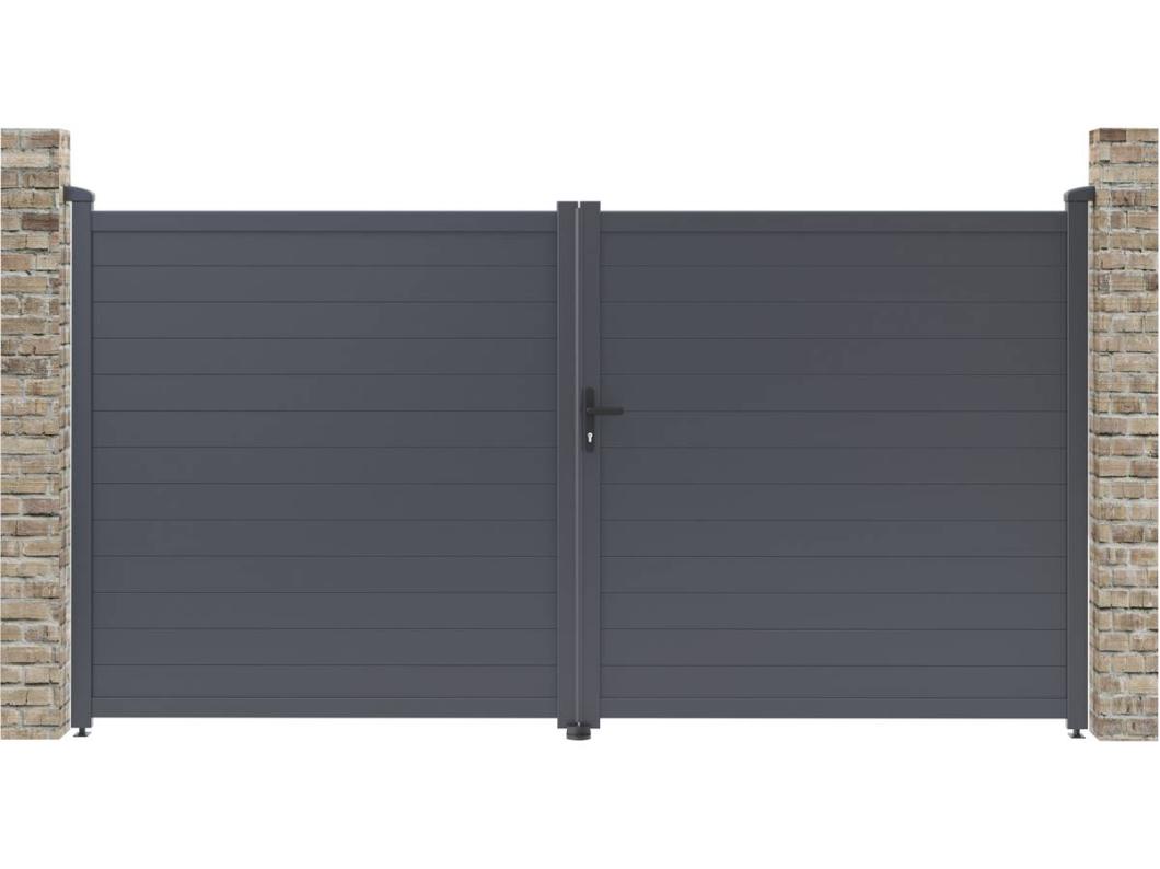 Aluminium poort "Marc" grijs 349,5 x 180,9 cm, UV-bestendig en roestwerend