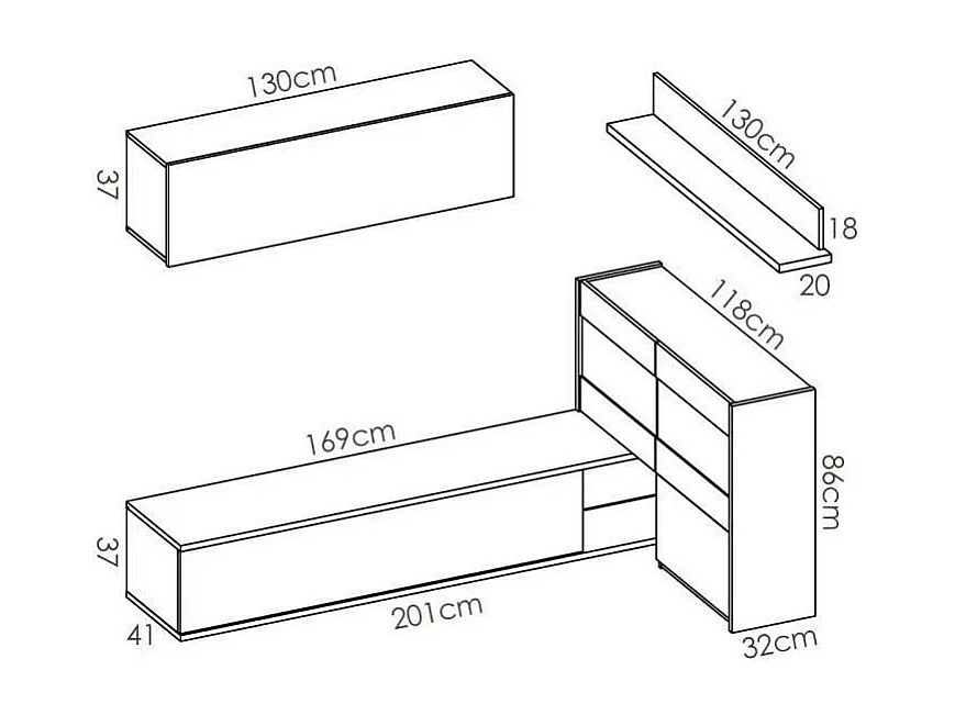 Ensemble meuble séjour living avec vitrine LED - Décor chene et blanc - L 260 x P 41 x H 180 cm - UMA
