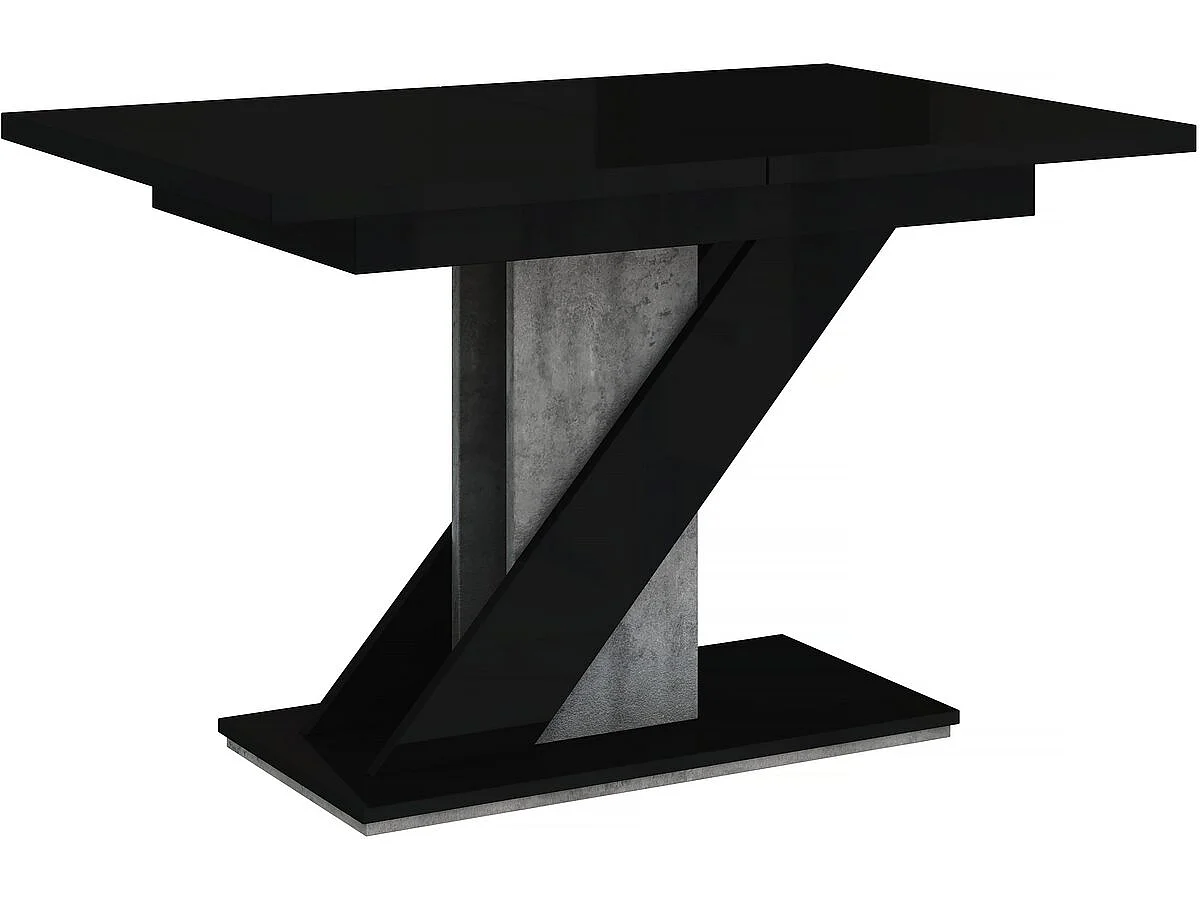 Table repas extensible "MEVA" - 120/160 X 80 X 75 cm - Noir brillant/Béton