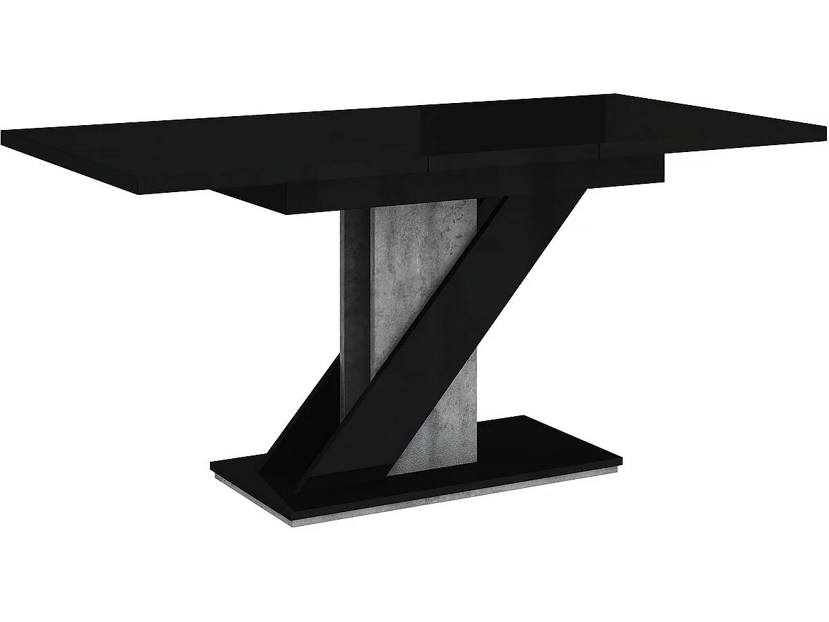 Table repas extensible "MEVA" - 120/160 X 80 X 75 cm - Noir brillant/Béton
