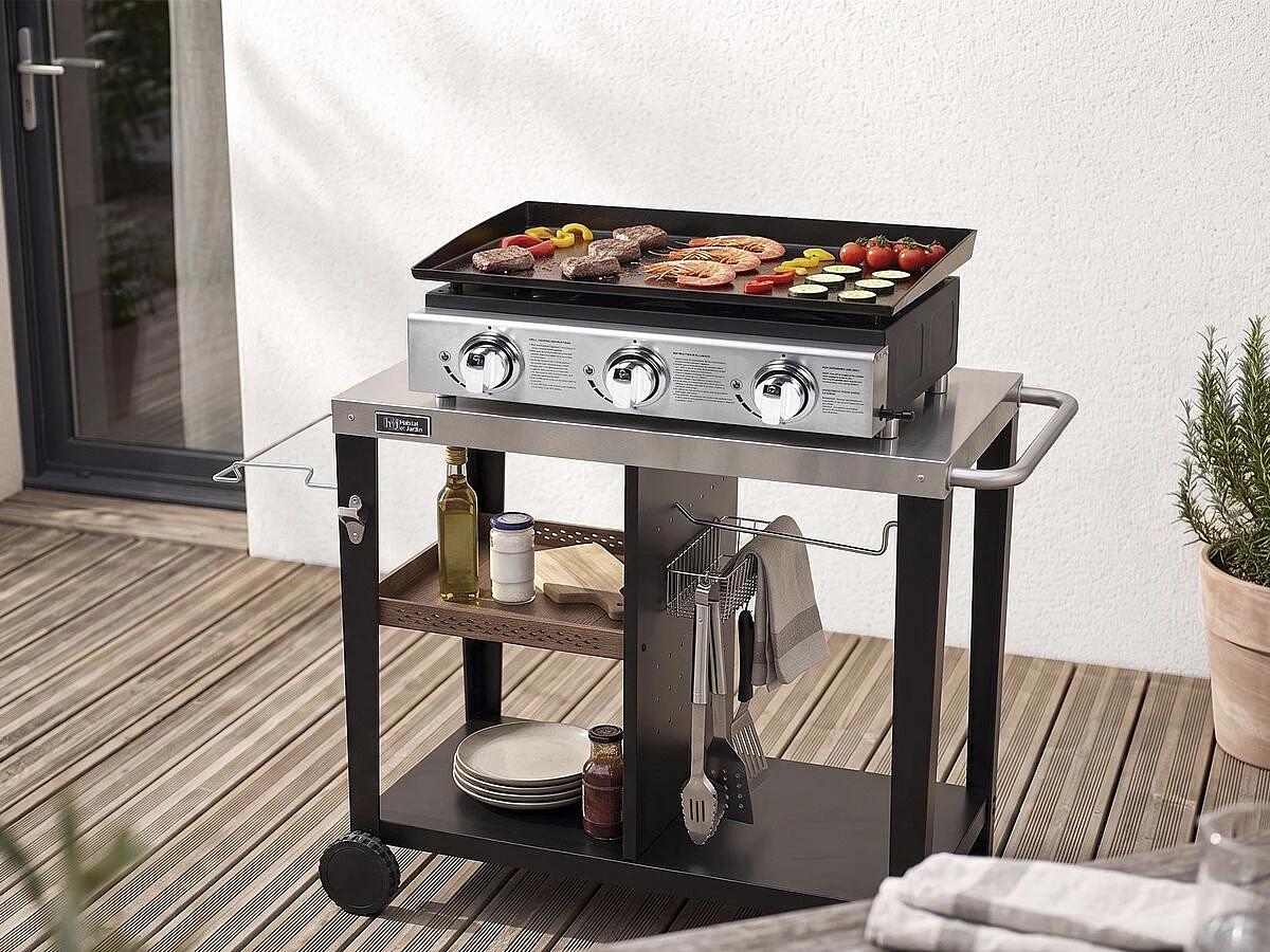 Presto 3 Plancha - 3 Brännare - 7,5 kW - Grå - Rostfri Stålstruktur - Gas
