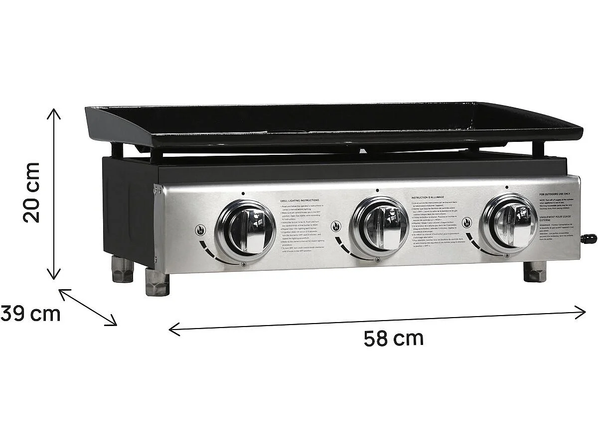 Presto 3 Plancha - 3 Brännare - 7,5 kW - Grå - Rostfri Stålstruktur - Gas