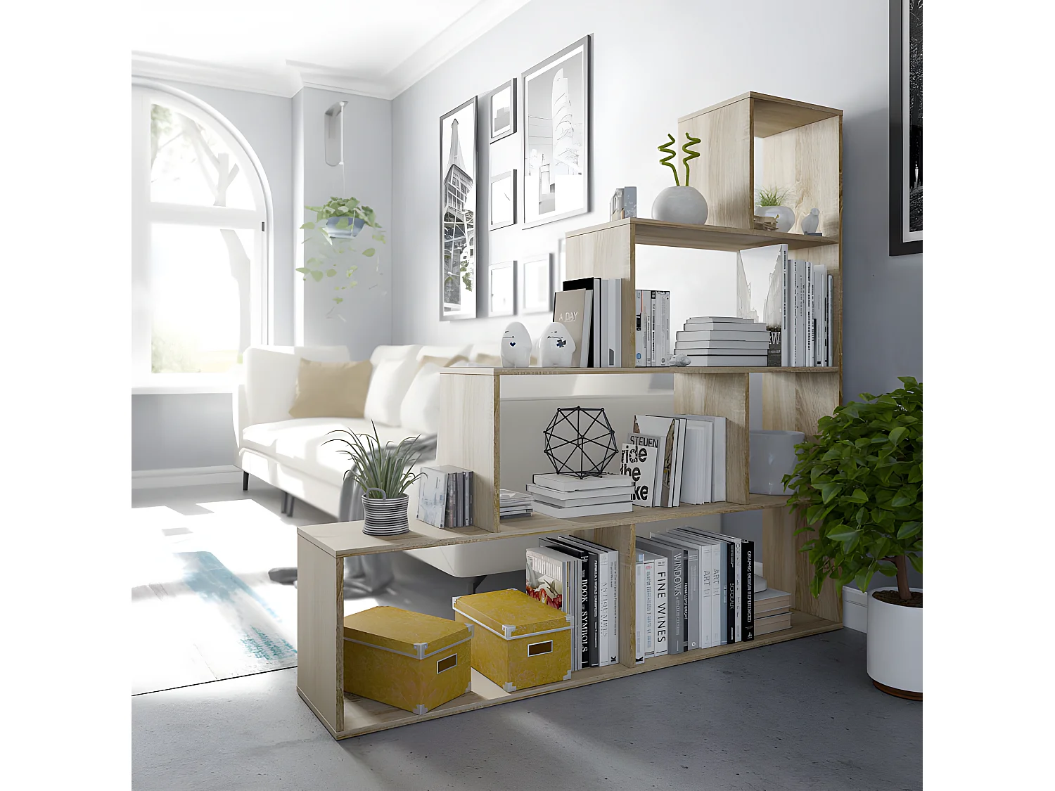 Bibliothèque escalier 4 niveaux 6 niches Chêne -CELESTE - L 145 x l 29 x H 145 cm