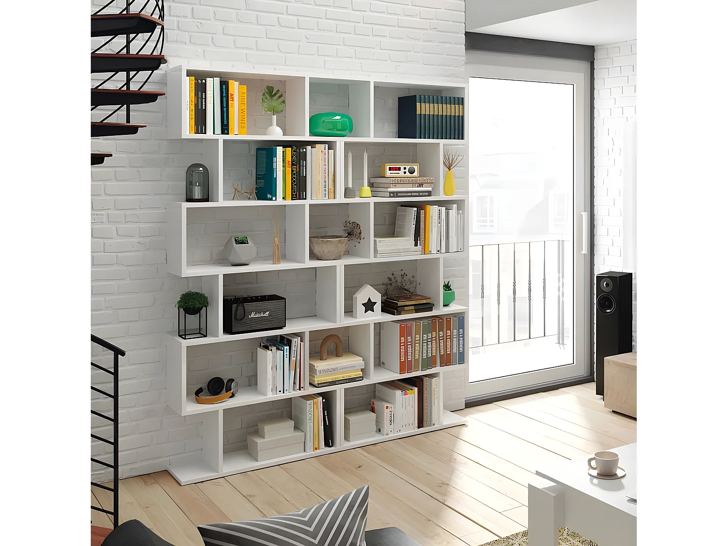 Bibliothèque 6 niveaux Blanc - TABA - L 80 x l 24 x H 192 cm