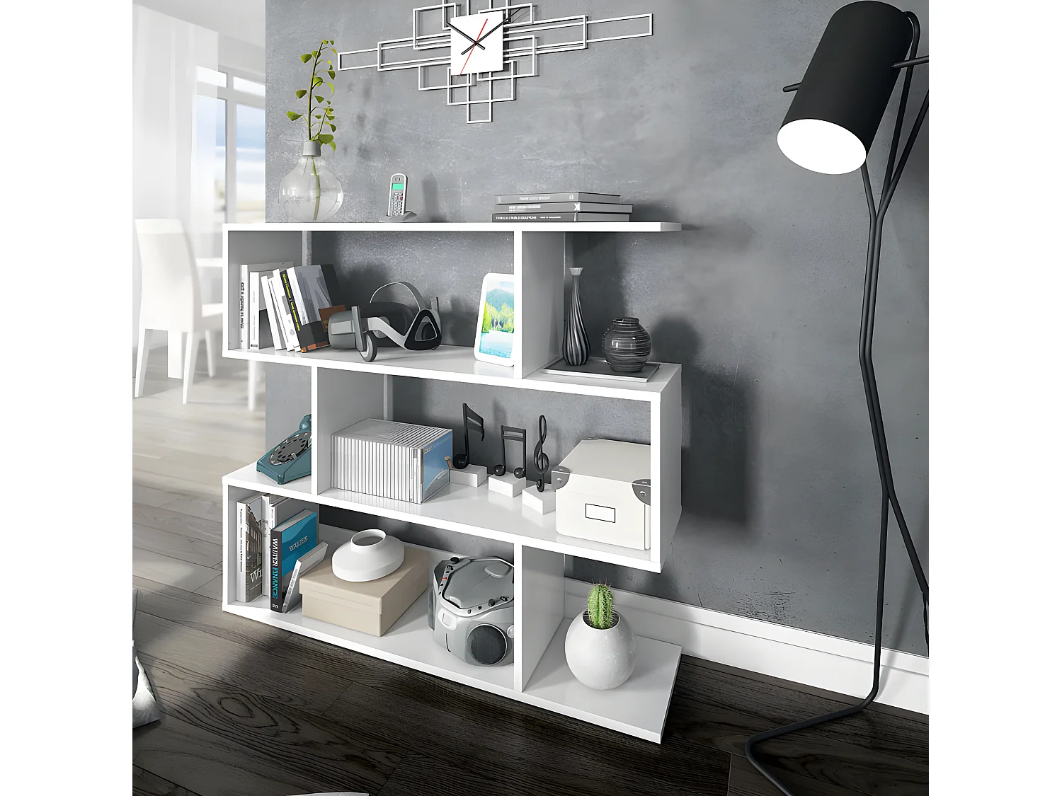 Bibliothèque 3 niveaux Blanc - TABA - L 110 x l 25 x H 97 cm