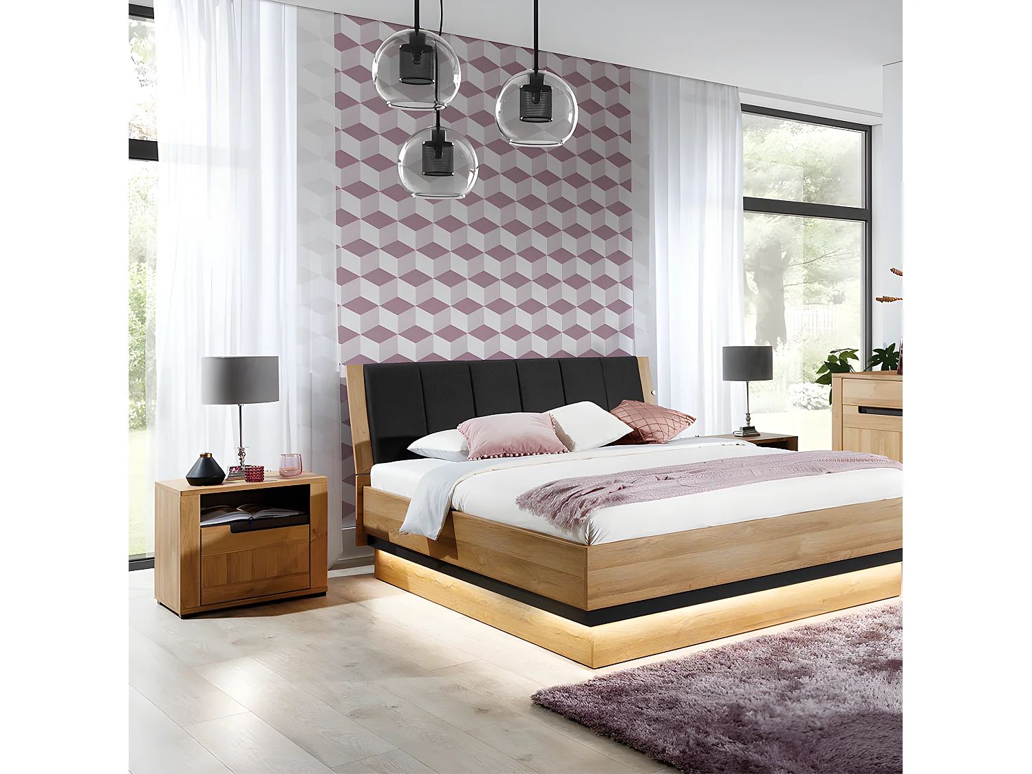 Table de chevet gauche 1 tiroir Chêne/Gris - CRACOVIE - L 58 x l 39.5 x H 50.5 cm