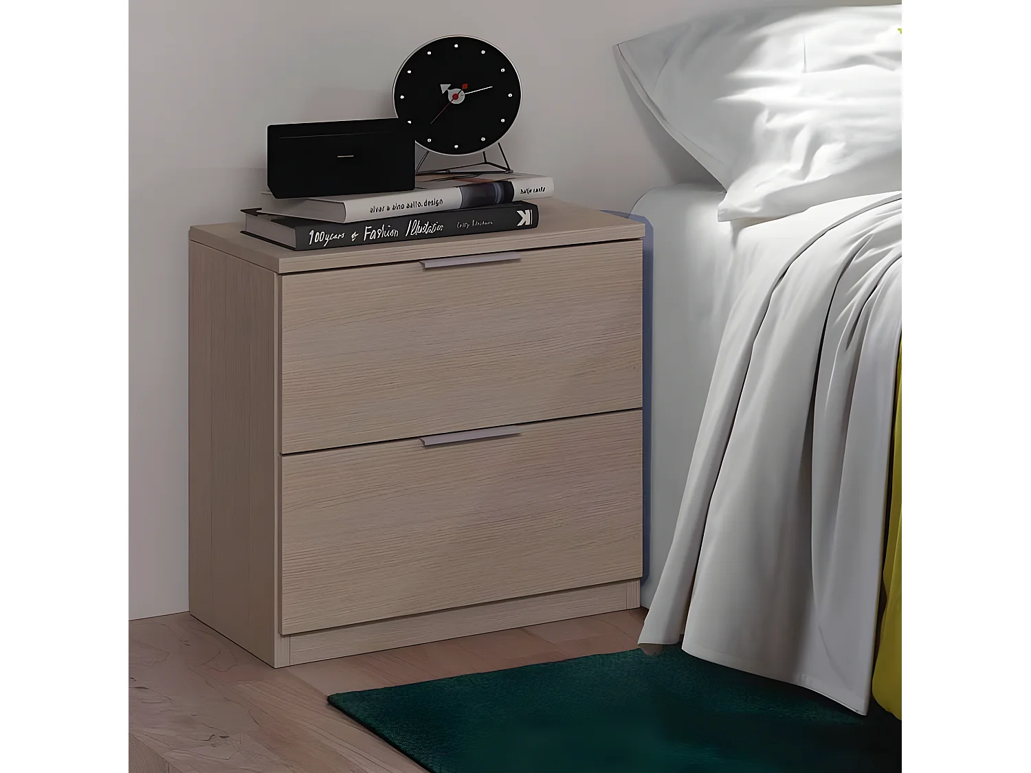 Table de chevet 2 tiroirs Chêne clair - LUCIA - L 38 x l 33.5 x H 45 cm