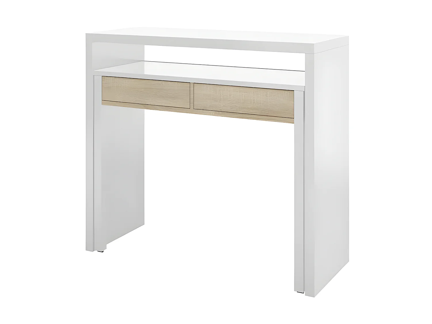 Console bureau extensible Blanc/Chêne clair - NIAL - L 99 x l 36 x H 88 cm