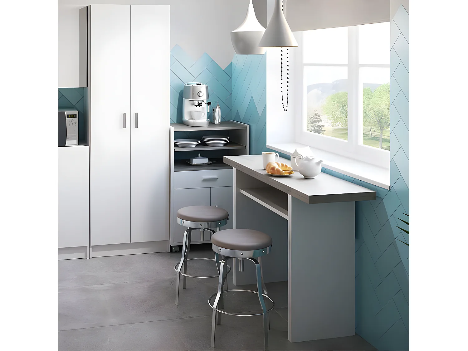 Table console extensible Blanc/Béton - TAVALA - L 120 x l 35/70 x H 77