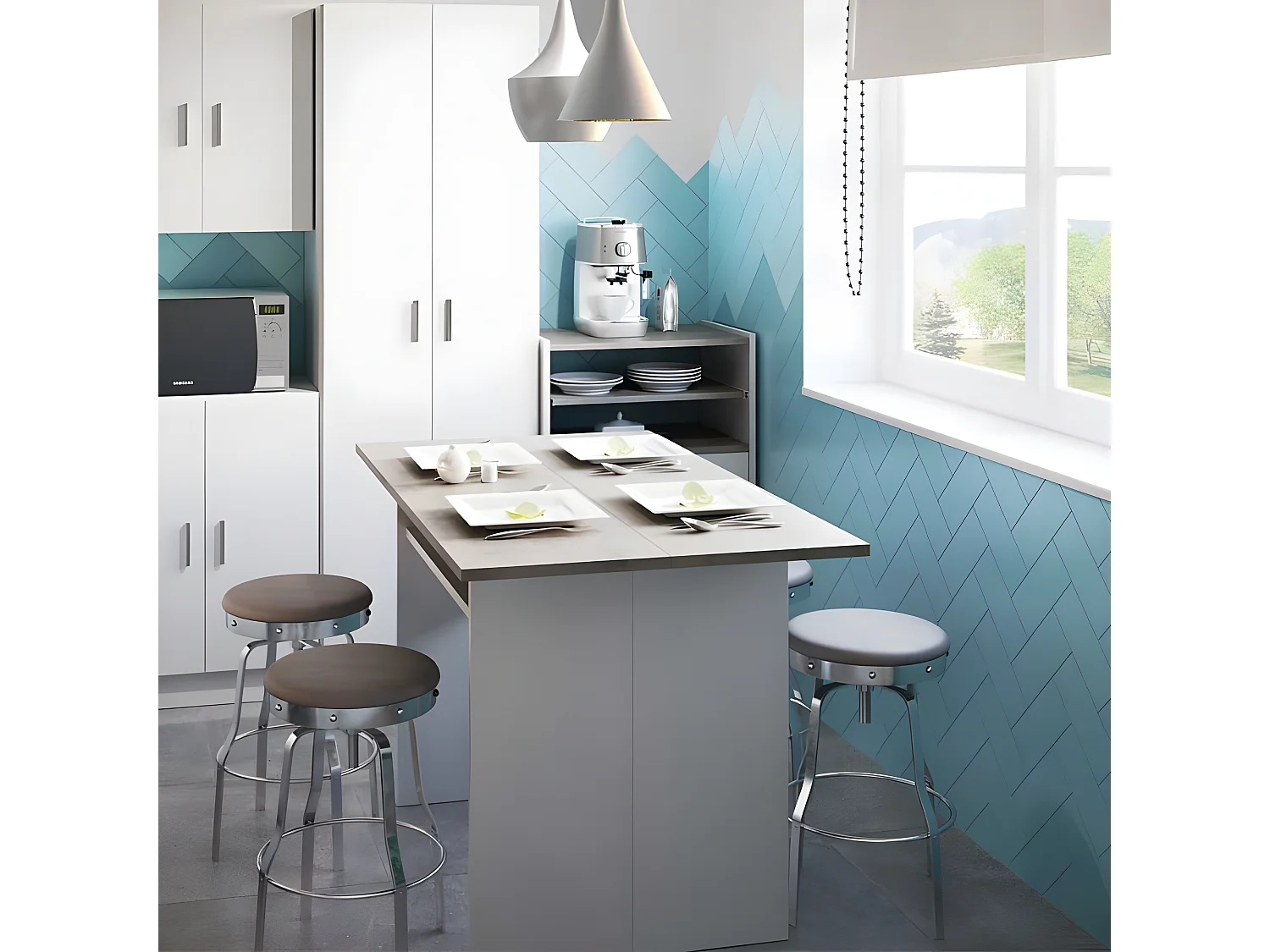 Table console extensible Blanc/Béton - TAVALA - L 120 x l 35/70 x H 77