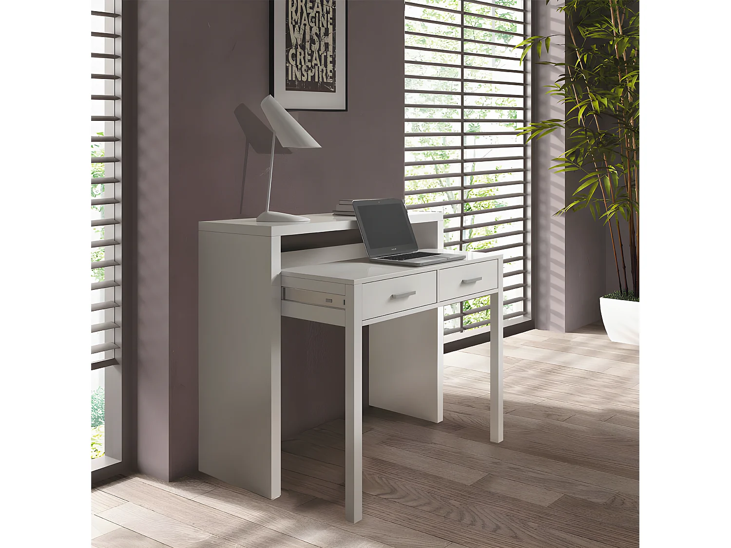 Console bureau extensible Blanc - NIAL - L 99 x l 36 x H 88 cm