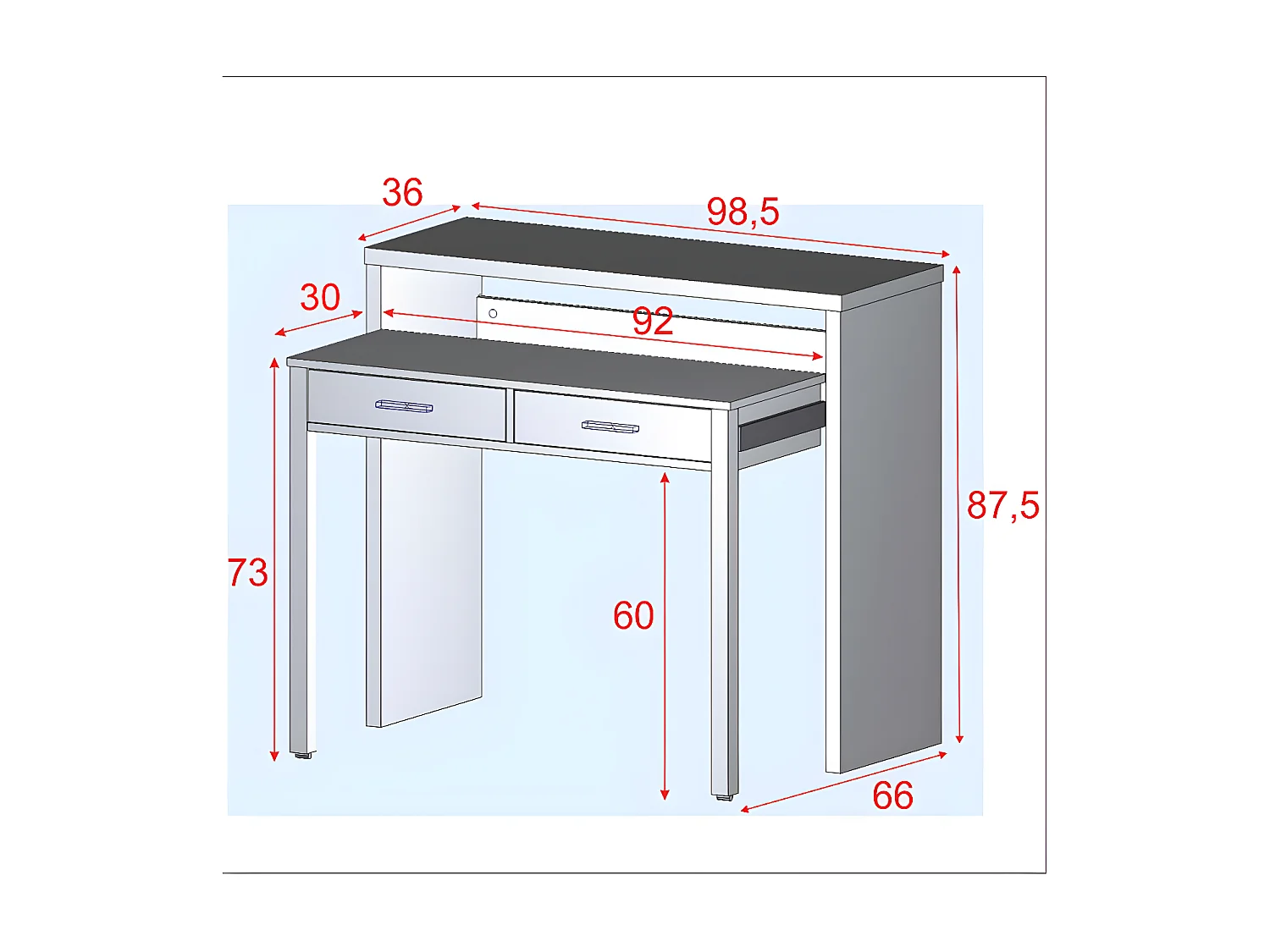 Console bureau extensible Blanc - NIAL - L 99 x l 36 x H 88 cm