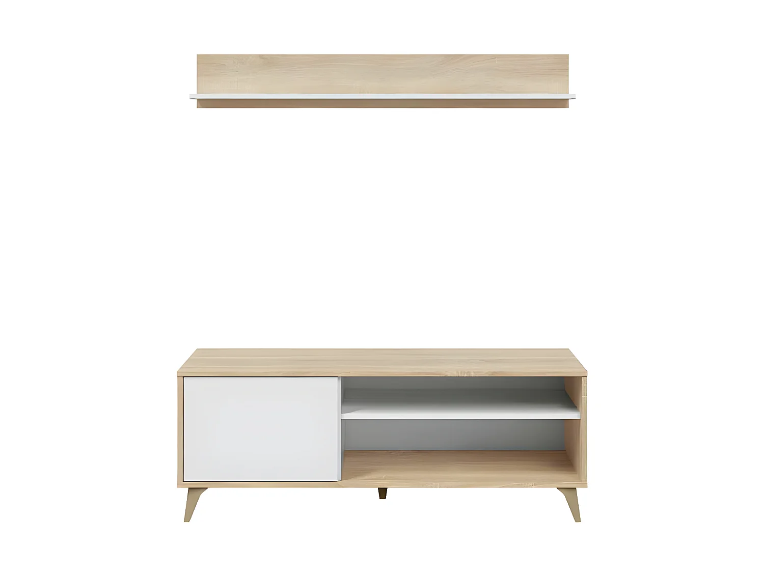 Meuble TV avec étagère Blanc/Chêne - SAG - L 135 x l 40 x H 50 cm