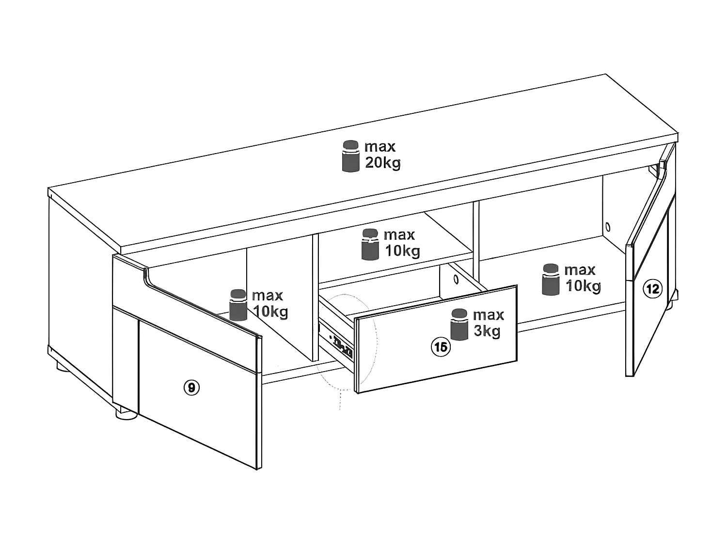 Meuble TV 2 portes 1 tiroir Chêne miel - COSPRI - L 150 x l 39.5 x H 46.5 cm