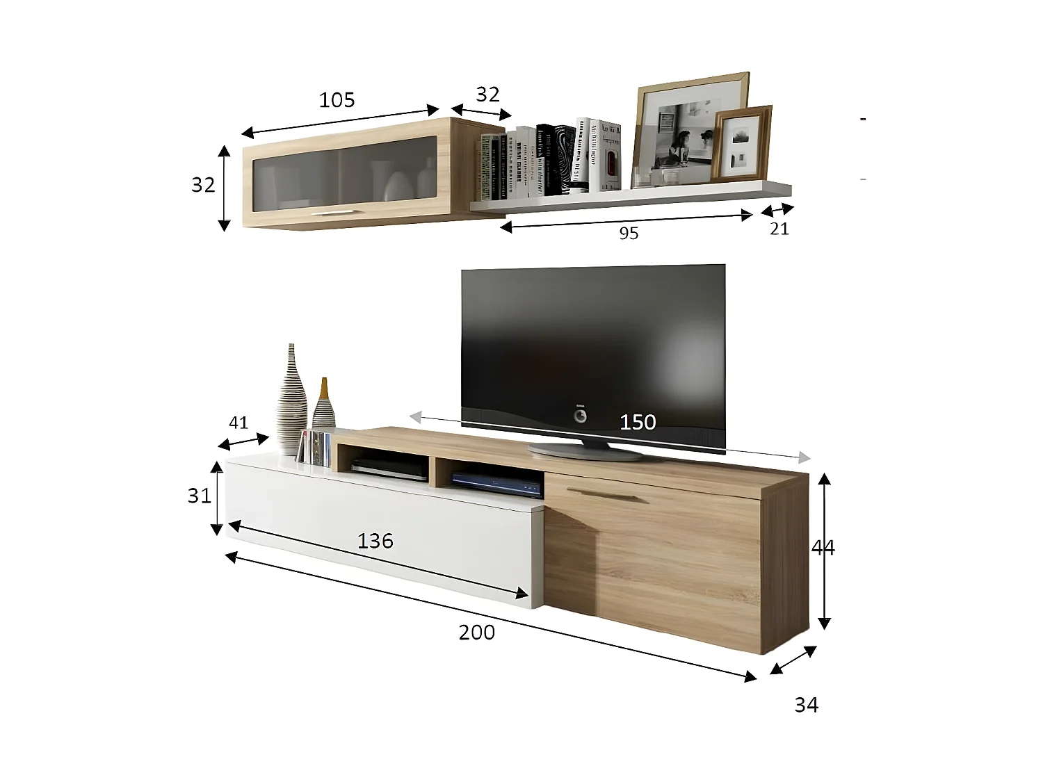 Meuble TV modulable en angle Blanc/Chêne - XUNS