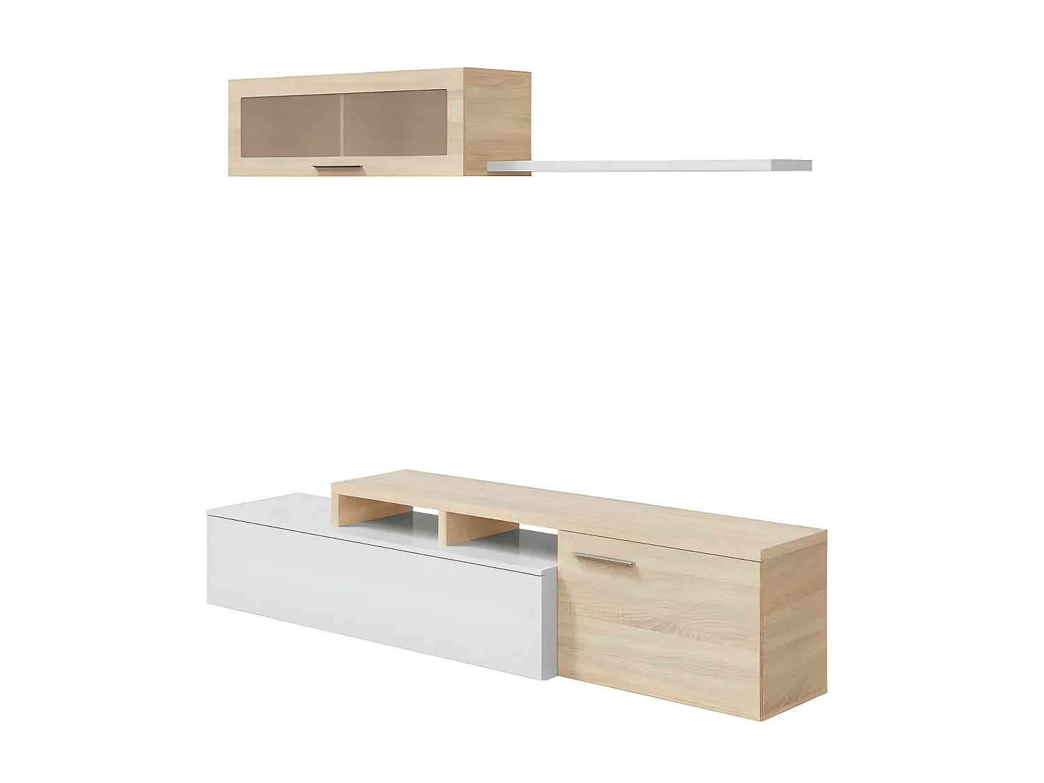 Meuble TV modulable en angle Blanc/Chêne - XUNS