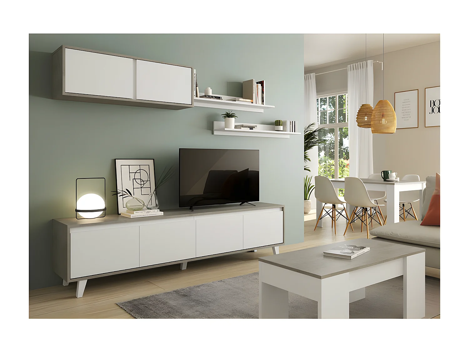 Composition TV Blanc/Béton - STEFA