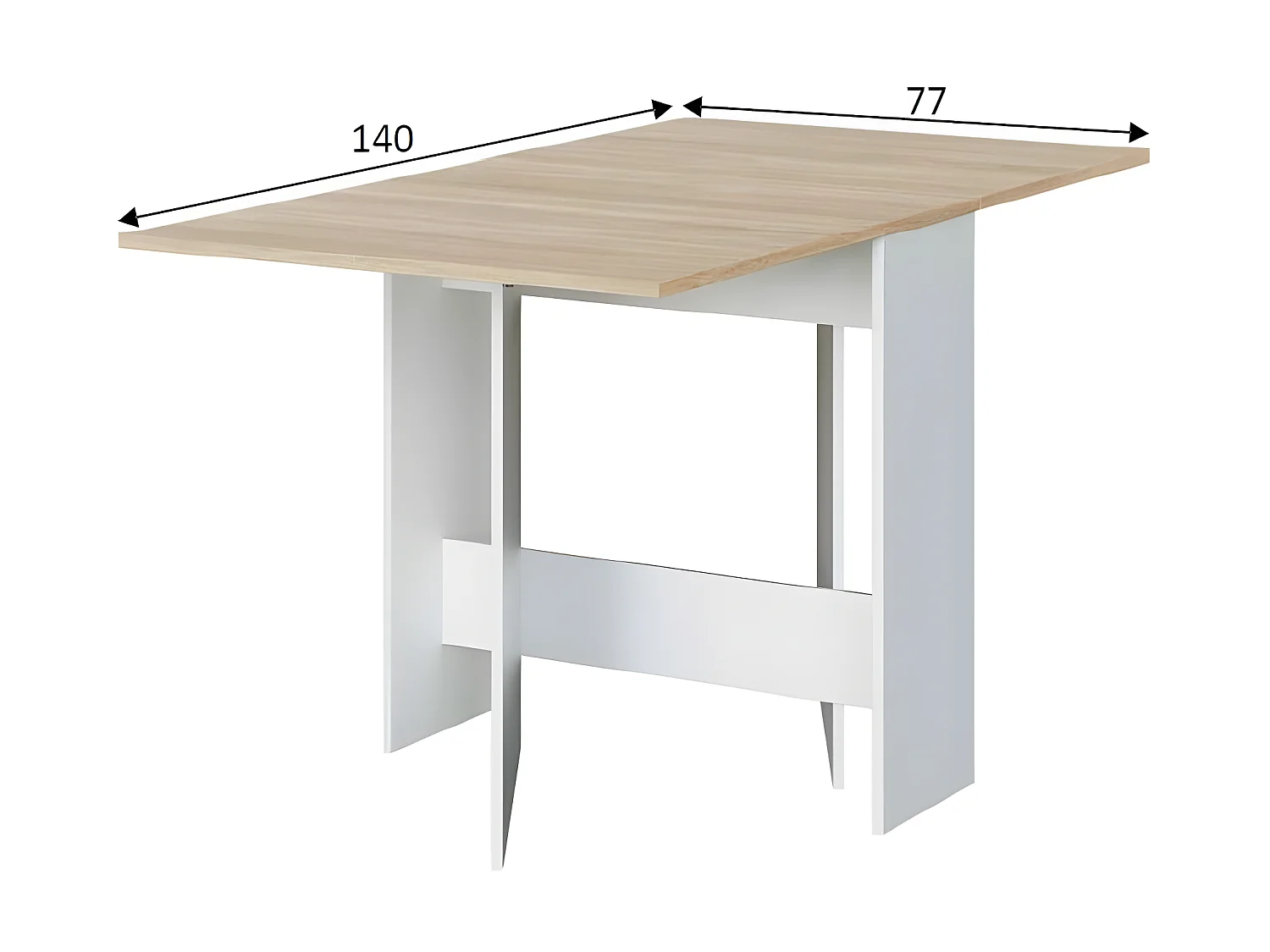 Table de repas pliante Blanc/Chêne clair - CARTIA - L 140 x l 77 x H 78 cm
