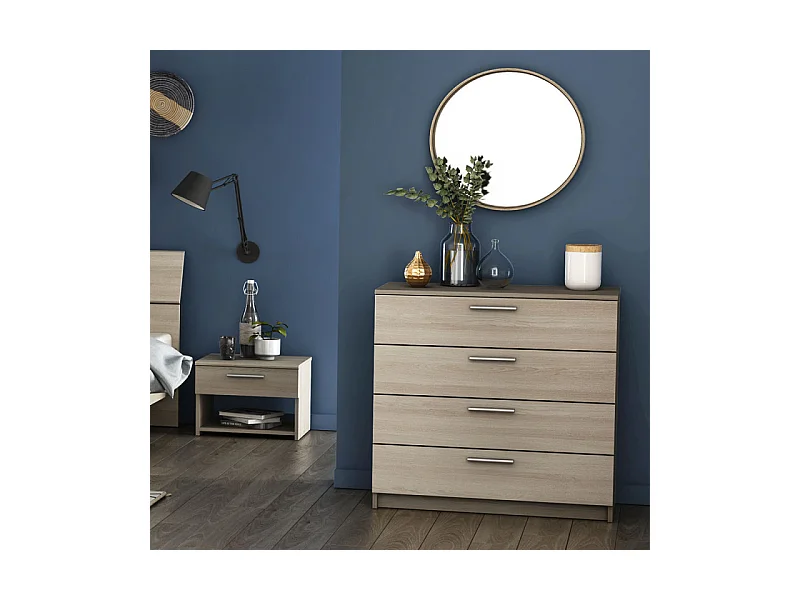 Commode 4 tiroirs Chêne clair - ODA - L 80 x l 38 x H 81 cm