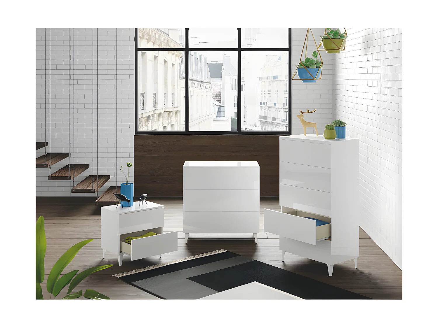 Commode 5 tiroirs Blanc - CHORA - L 61 x l 40 x H 117 cm