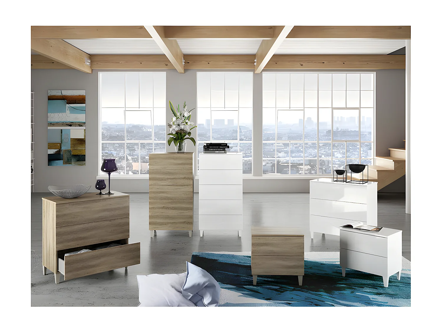 Commode 5 tiroirs Blanc - CHORA - L 61 x l 40 x H 117 cm