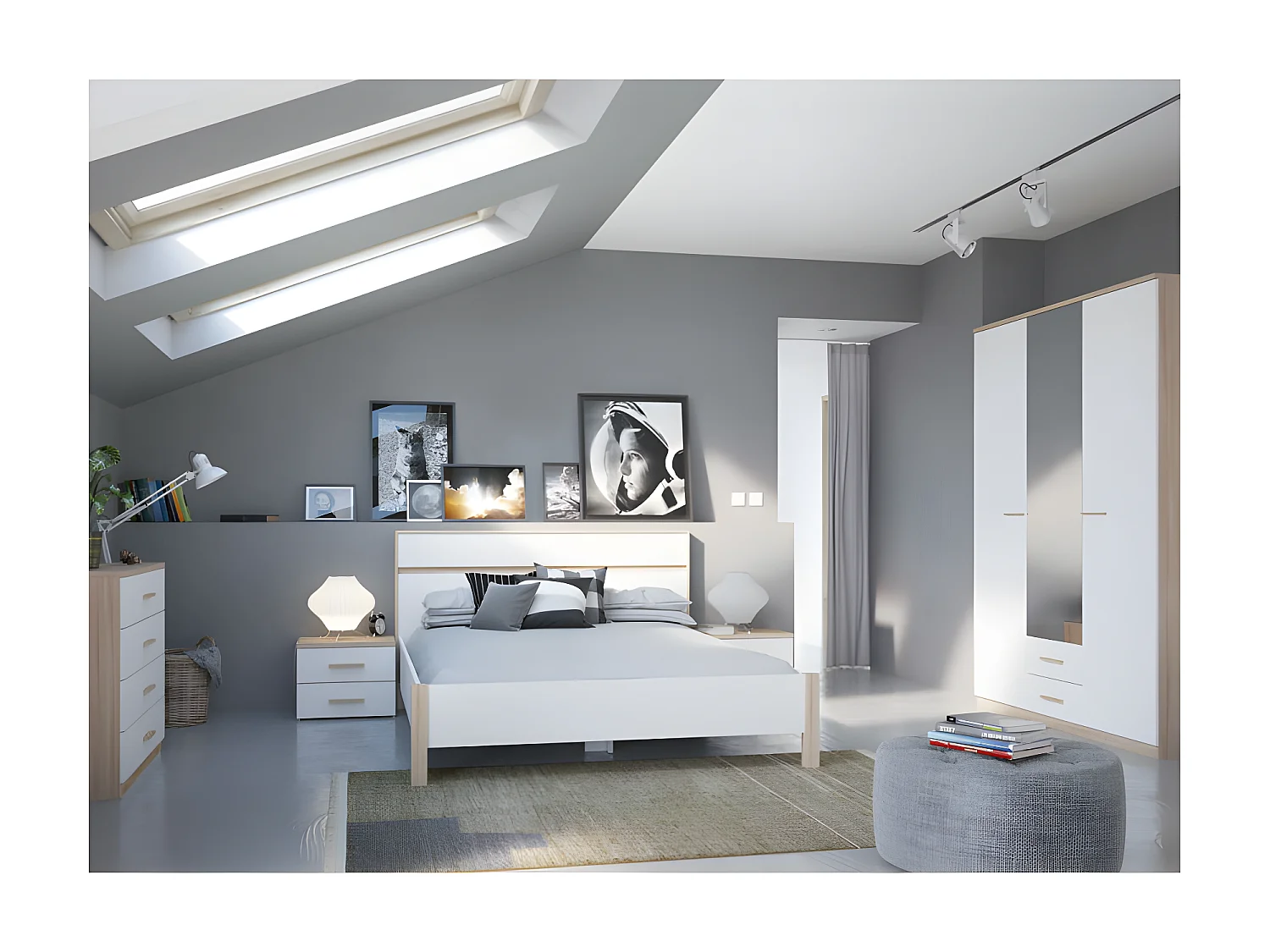 Commode 4 tiroirs Blanc/Chêne - STAYA - L 100 x l 42 x H 85 cm