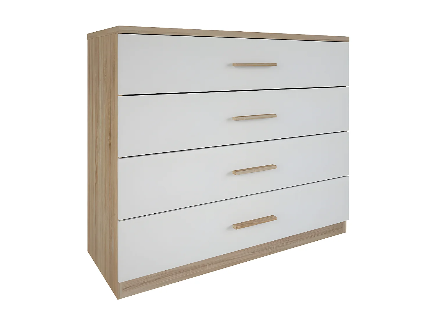 Commode 4 tiroirs Blanc/Chêne - STAYA - L 100 x l 42 x H 85 cm