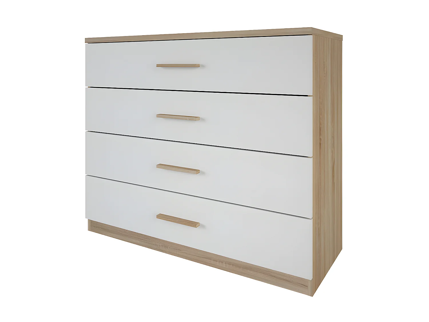 Commode 4 tiroirs Blanc/Chêne - STAYA - L 100 x l 42 x H 85 cm