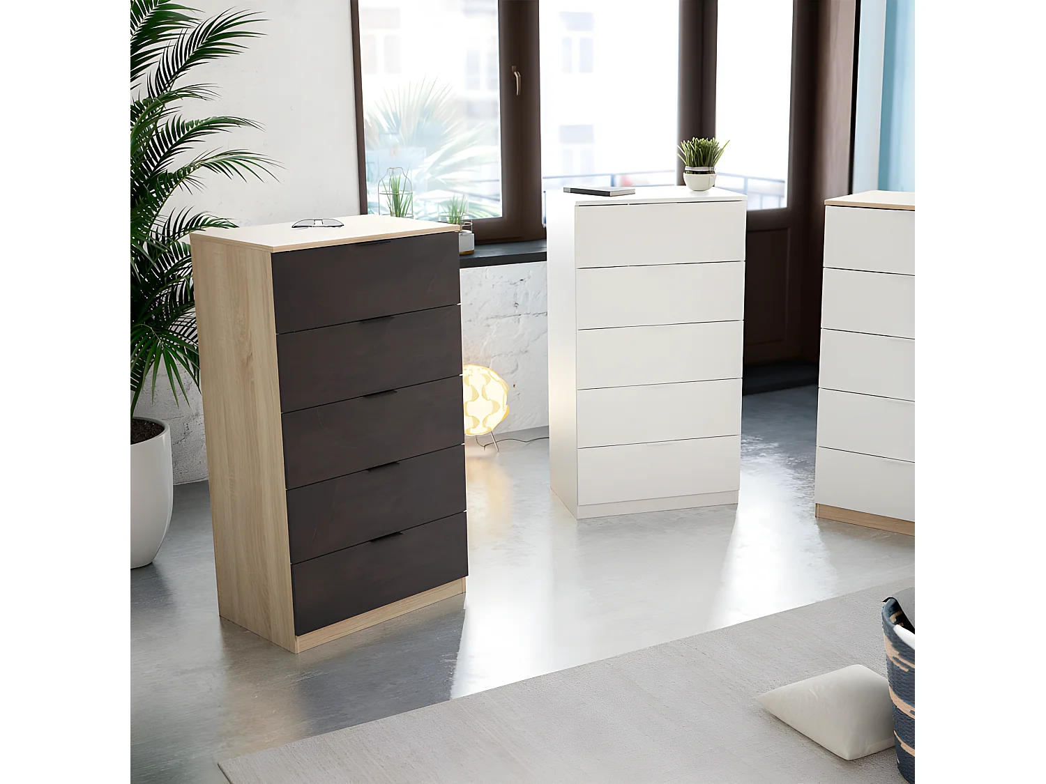 Chiffonnier 5 tiroirs Blanc - NATAC - L 60 x l 40 x H 110 cm