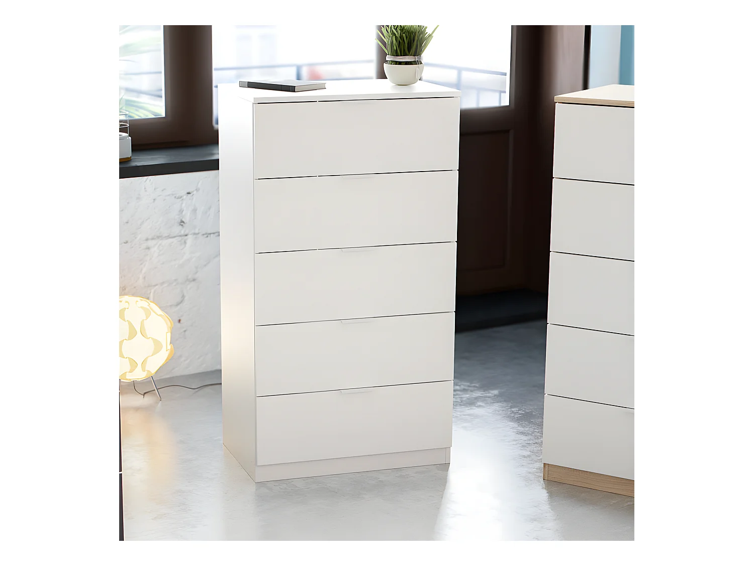 Chiffonnier 5 tiroirs Blanc - NATAC - L 60 x l 40 x H 110 cm
