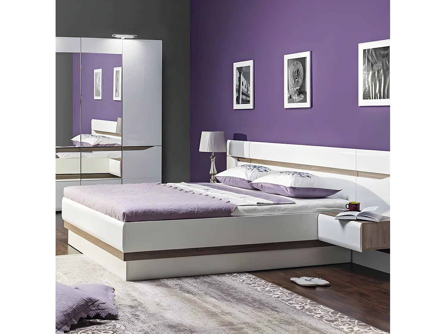 Lit coffre 180x200 cm Blanc/Chêne - ONIEL - L 186 x l 206 x H 94 cm