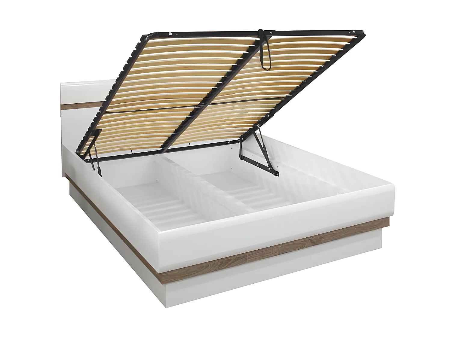 Lit coffre 180x200 cm Blanc/Chêne - ONIEL - L 186 x l 206 x H 94 cm