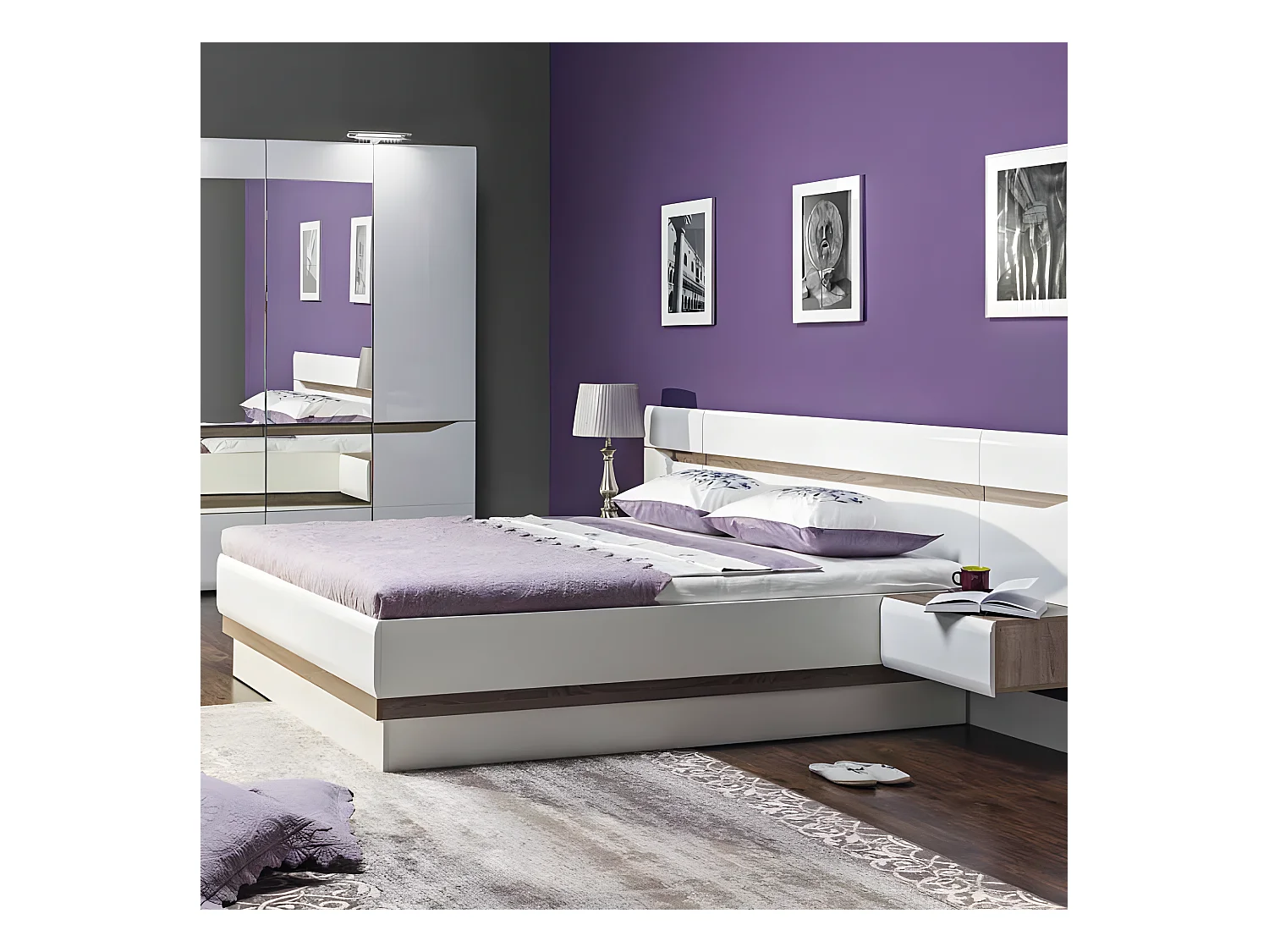 Lit coffre 180x200 cm Blanc/Chêne - ONIEL - L 186 x l 206 x H 94 cm