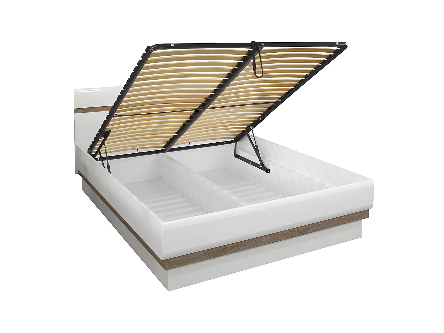 Lit coffre 180x200 cm Blanc/Chêne - ONIEL - L 186 x l 206 x H 94 cm