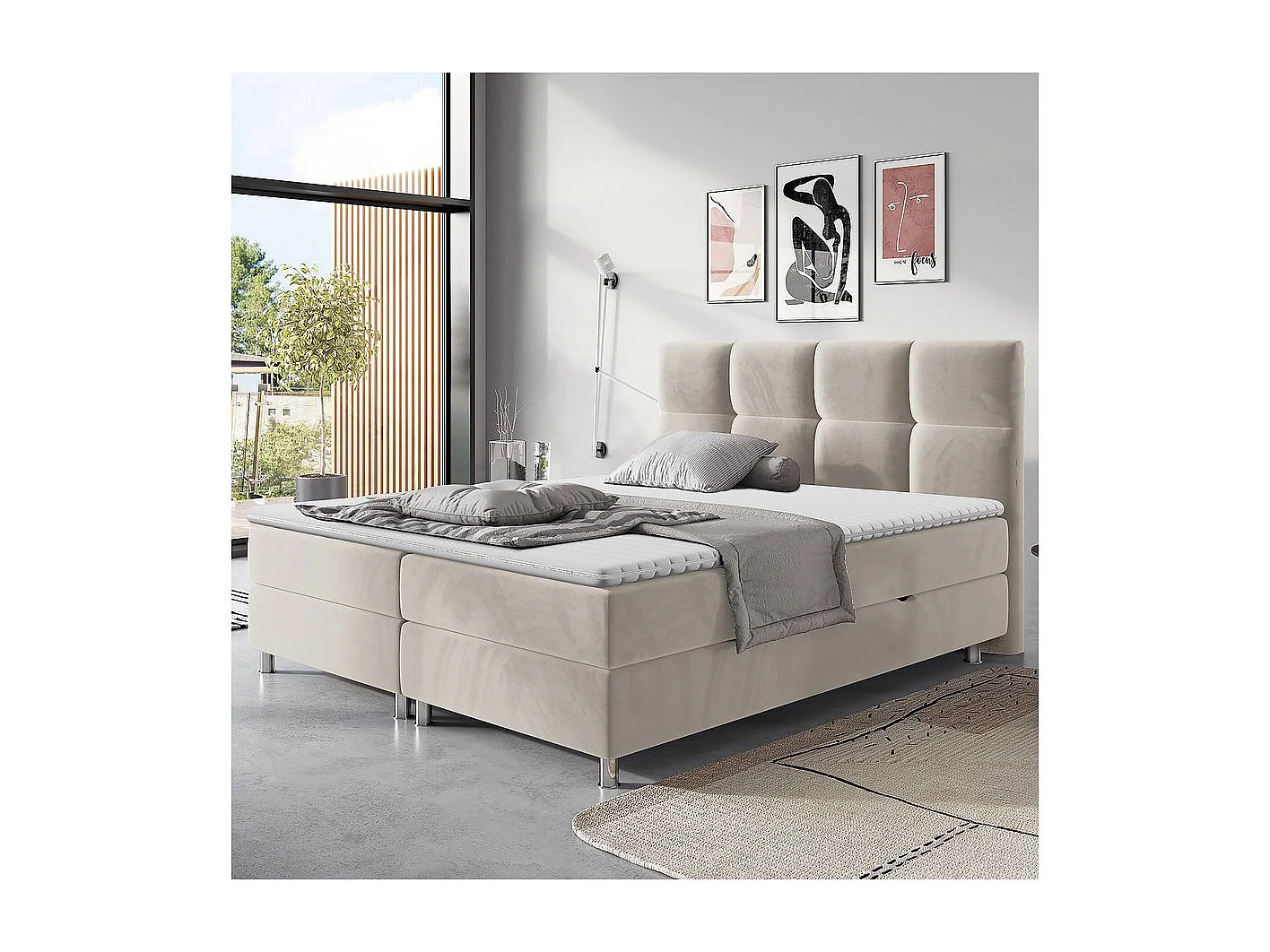 Lit continental ComfiDream 123, Continental, Double, Brun clair, 180x200, Tissu, 192cm