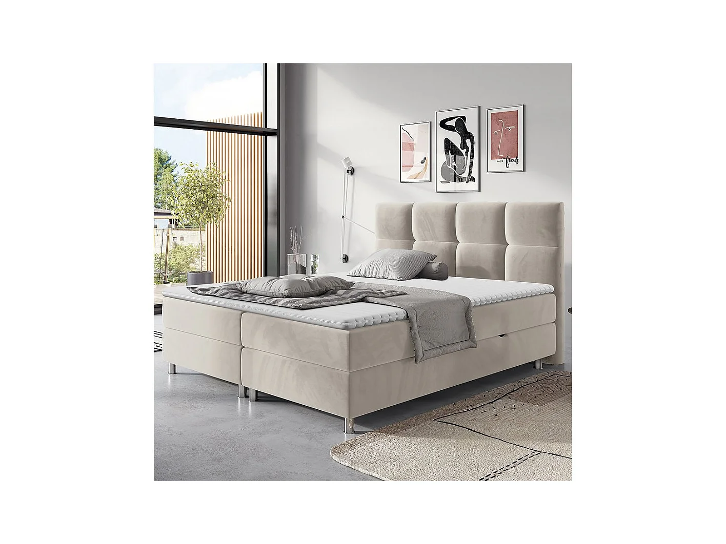 Lit continental ComfiDream 123, Continental, Double, Brun clair, 180x200, Tapisserie,