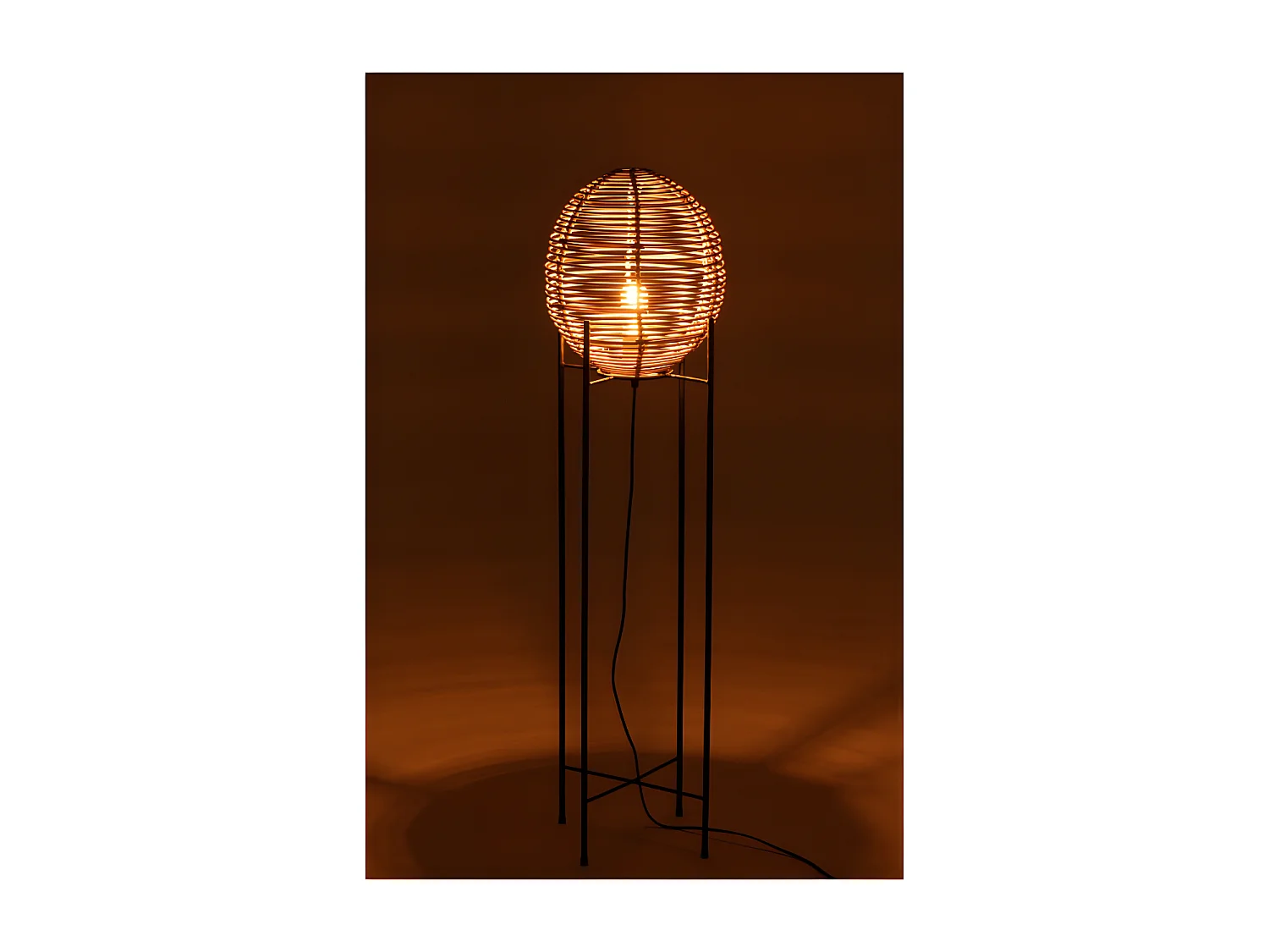 Lampe Sur Pied Avec Cadre Metal/Rotin Naturel - L 30 x l 30 x H 115 cm