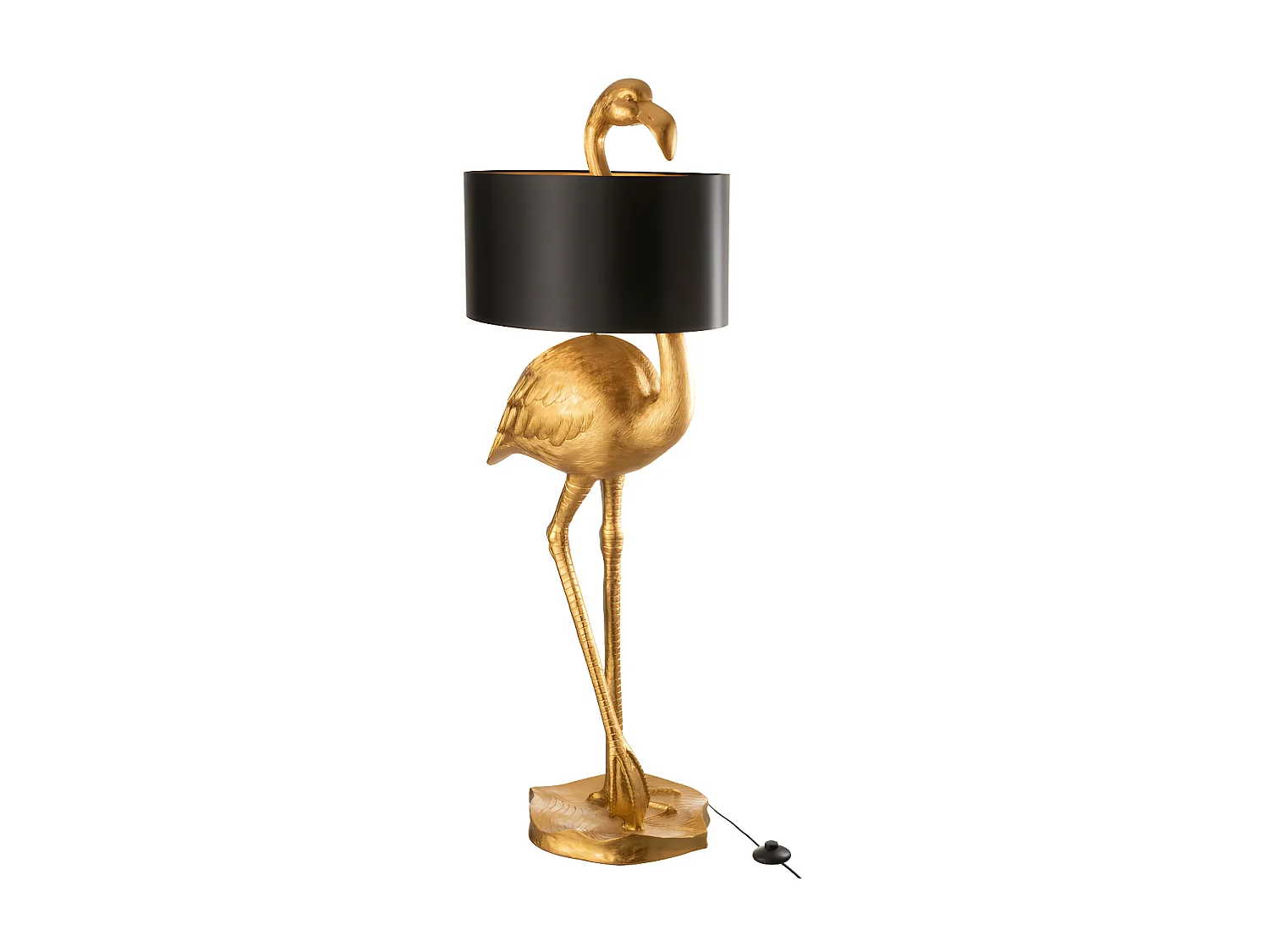 Lampe Flamant Rose Resine Or/Noir - L 55 x l 41 x H 139 cm