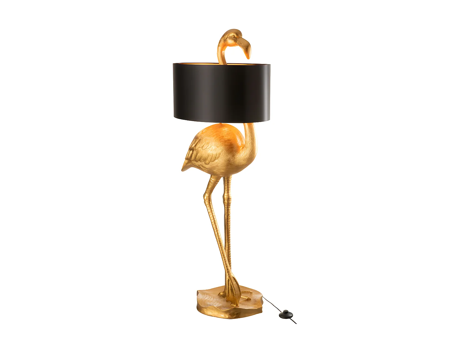 Lampe Flamant Rose Resine Or/Noir - L 55 x l 41 x H 139 cm