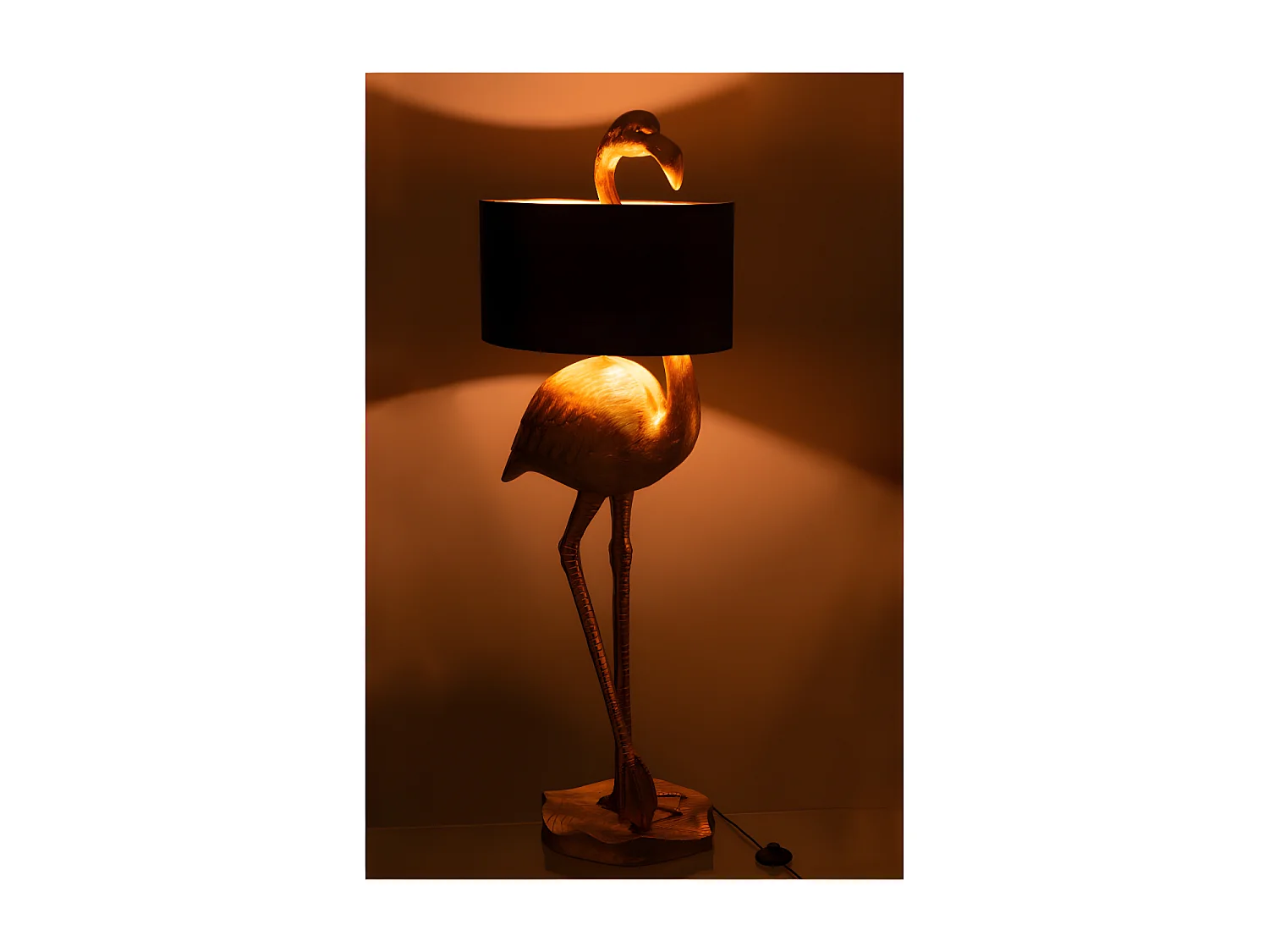 Lampe Flamant Rose Resine Or/Noir - L 55 x l 41 x H 139 cm