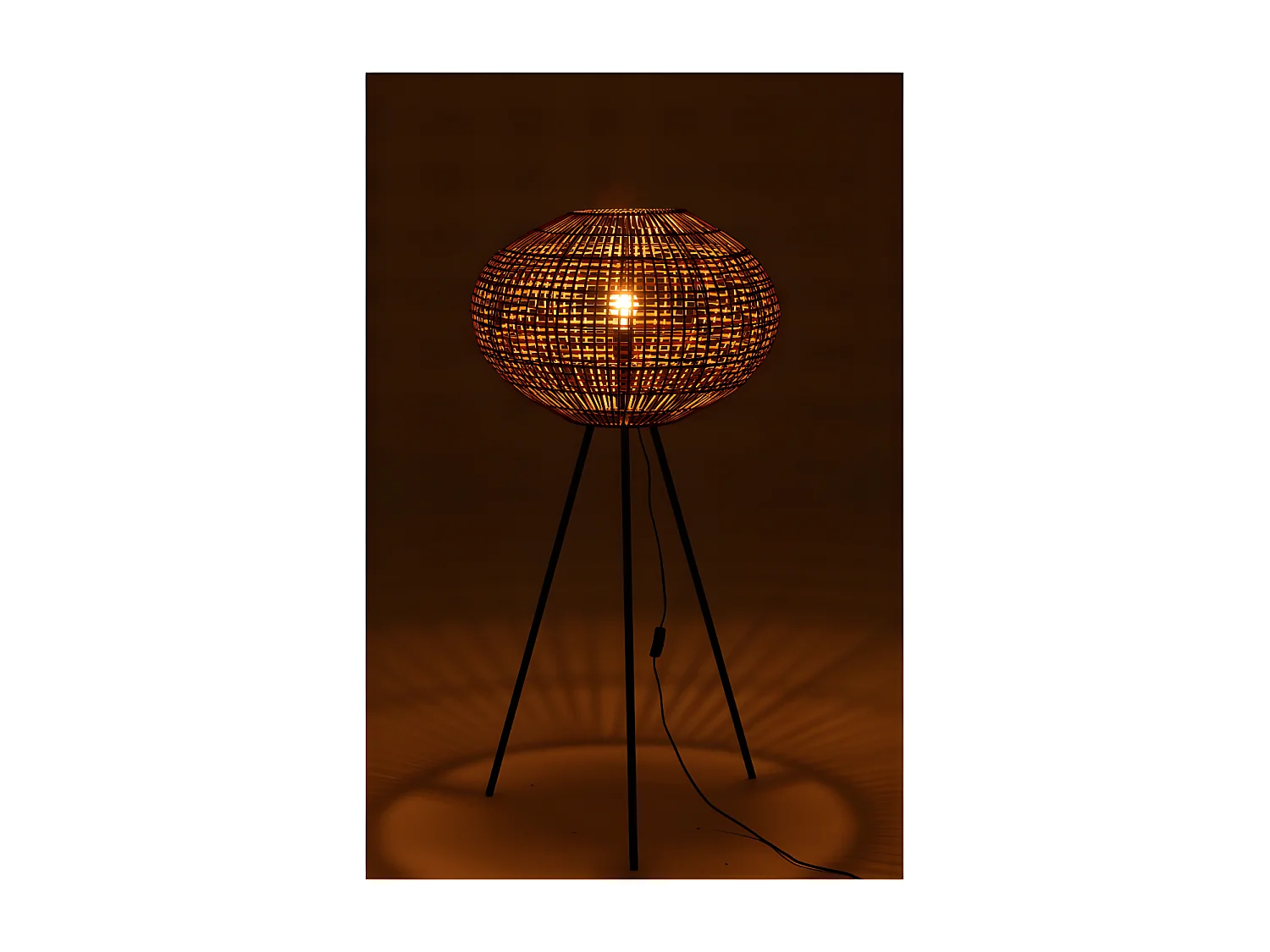 Lampe Trepied Rotin/Metal Marron/Noir Small - L 61 x l 61 x H 133 cm